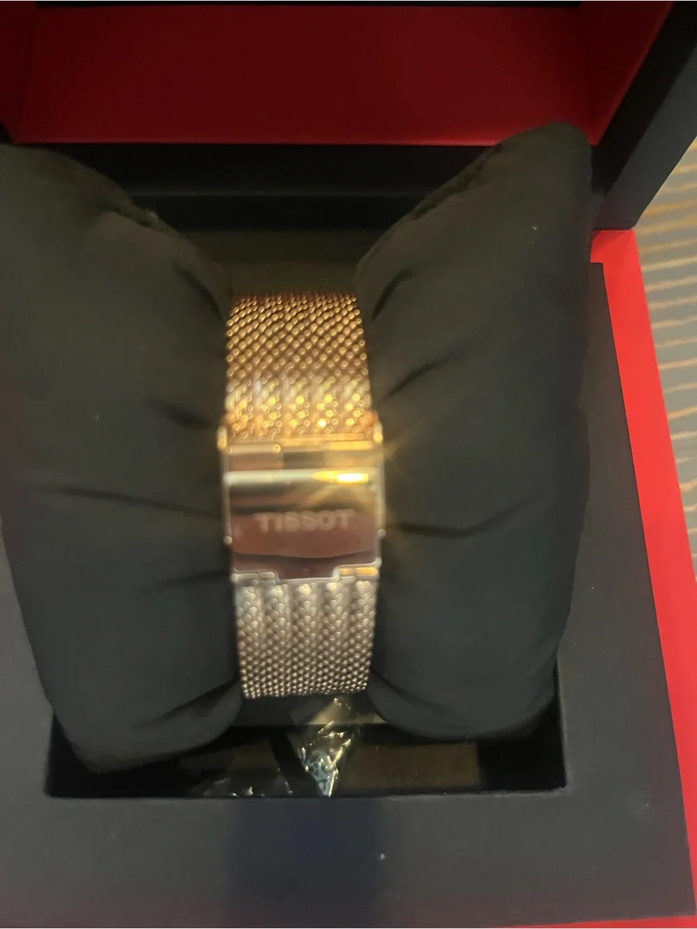 Tissot PR100 sport chic Rose Gold Mesh Watch with Pink Mother-of-Pearl Dial